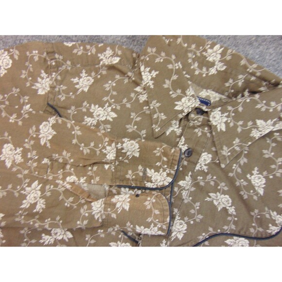 Earl Jean Shirt Mens‎ Med Brown Floral Long Sleeve Western Pearl Snap Cowboy - Picture 1 of 8